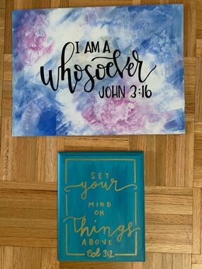 (2) Handmade Wall Art Bundle - Canvas & Wood - Bible Verse Wall Art - Scripture
